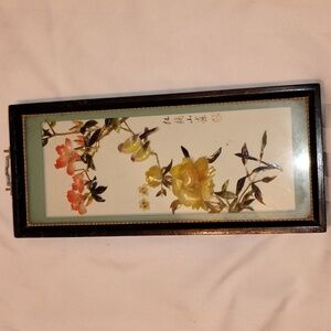 People's Republic of China, Black Framed Shadowbox With Shell Flowers & Birds